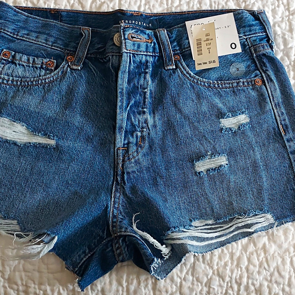 NEW Aéropostale Womens Blue Denim Cut Off Shorts Size 0 Mid Rise $54.95 MSRP